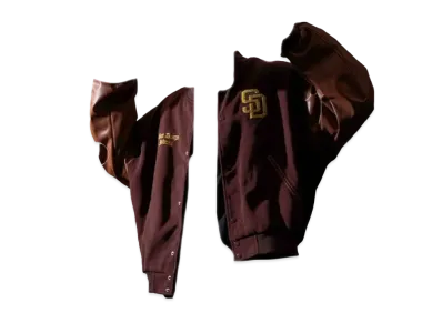 MLB Exclusive Melton Faux Leather Stadium Jacket "Brown"