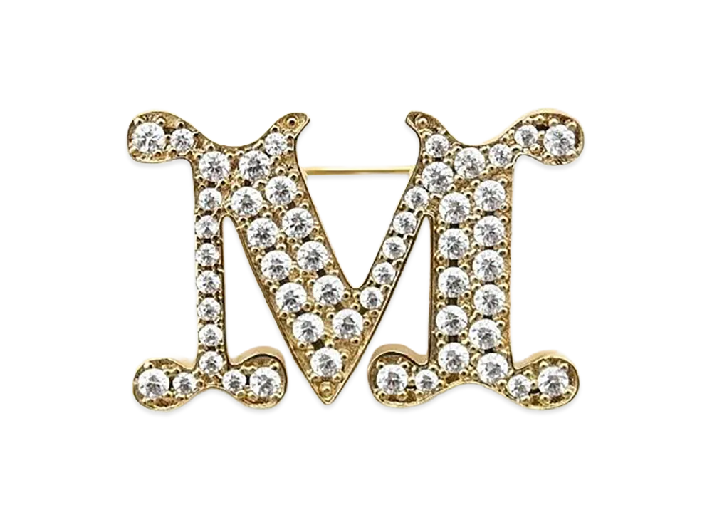 Max Mara Women's Facella Crystal Monogram Brooch "Optical White"
