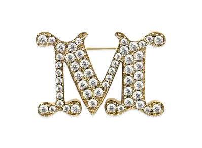 Max Mara Women's Facella Crystal Monogram Brooch "Optical White"