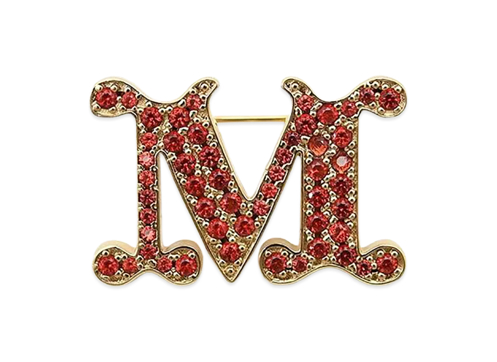 Max Mara Women's Facella Crystal Monogram Brooch "Red"