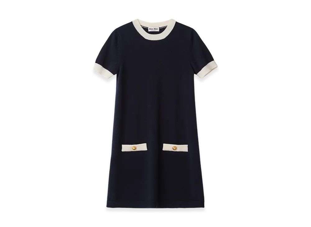 MIU MIU Women's Crew Neck Cashmere Dress "Navy"