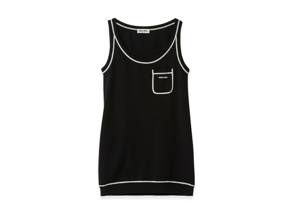 MIU MIU Women's Scoop Neck Cotton Tank Dress "Black/White"