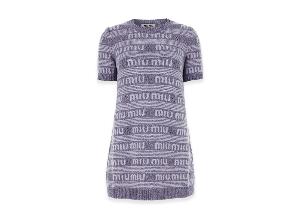 MIU MIU Women's Embroidered Wool Blend Mini Sweater Dress "Purple"