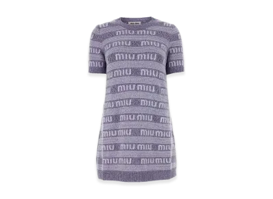 MIU MIU Women's Embroidered Wool Blend Mini Sweater Dress "Purple"