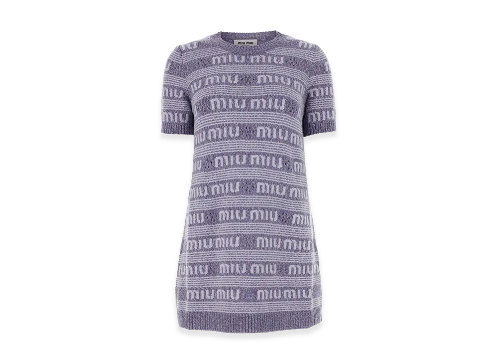 MIU MIU Women's Embroidered Wool Blend Mini Sweater Dress "Purple"