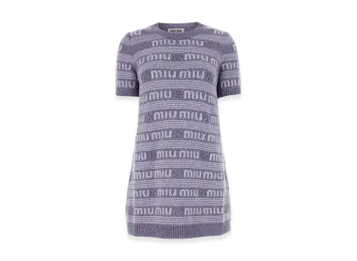 MIU MIU Women's Embroidered Wool Blend Mini Sweater Dress "Purple"