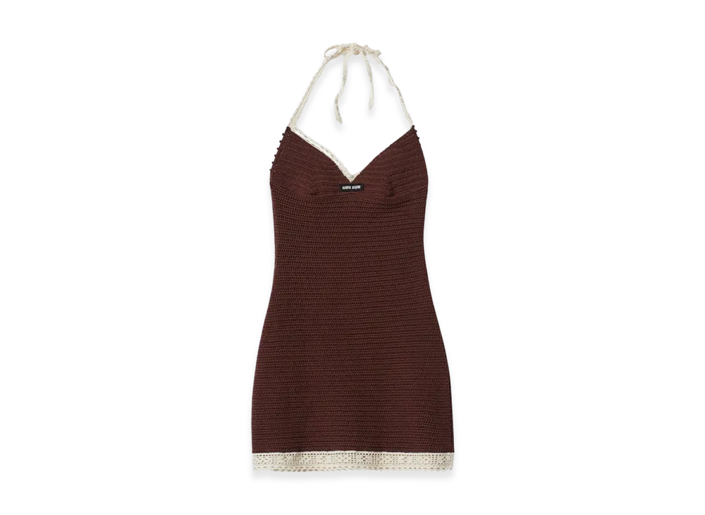 MIU MIU Women's Cotton Halter Dress "Cocoa/Ivory"