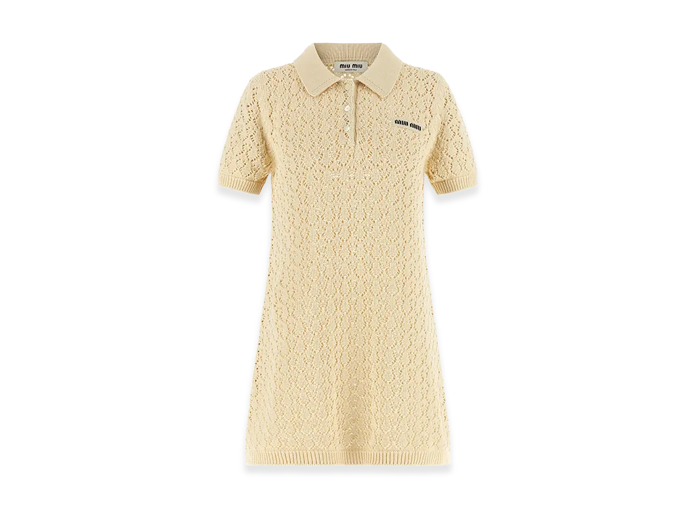 MIU MIU Women's Openwork Cotton Dress "Beige"