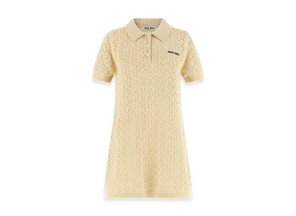 MIU MIU Women's Crochet Mini Polo Dress "Cream"