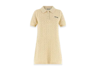 MIU MIU Women's Crochet Mini Polo Dress "Cream"
