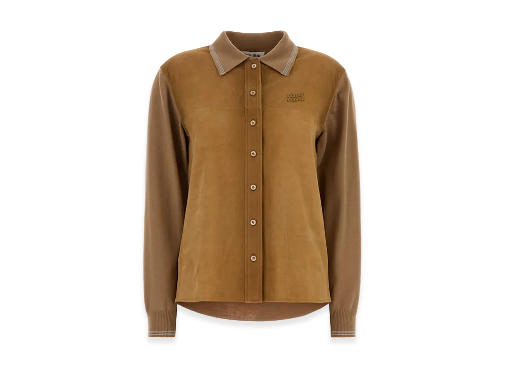 MIU MIU Women's Wool And Suede Cardigan "Camel"
