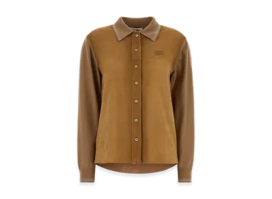 MIU MIU Women's Wool and Suede Cardigan "Camel"