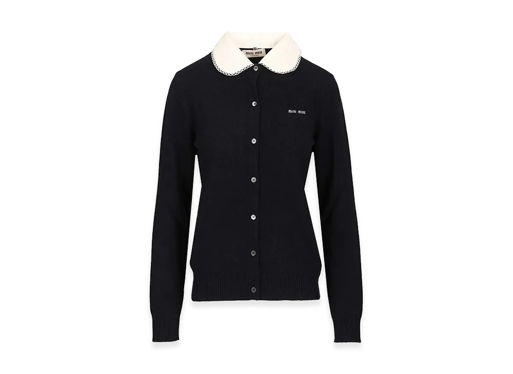 MIU MIU Women's Cashmere+Popeline Collar Cardigan "Blue"