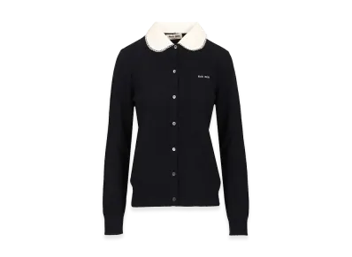 MIU MIU Women's Cashmere+Popeline Collar Cardigan "Blue"
