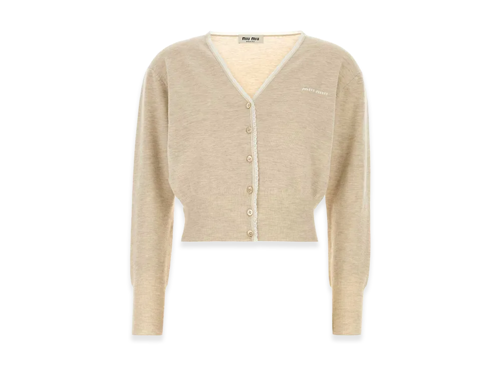 MIU MIU Women's Melange Cashmere Blend Cardigan "White/Sand"