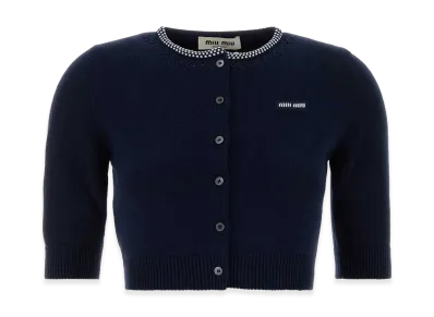 MIU MIU Women's Cropped Cardigan "Navy Blue"