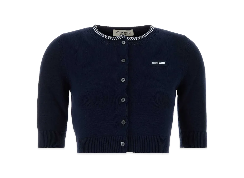 MIU MIU Women's Cotton Cardigan "Navy Blue"
