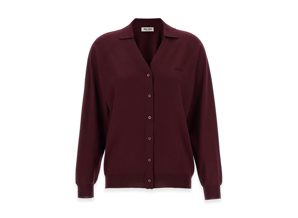 MIU MIU Women's Logo Intarsia Cardigan "Bordeaux"