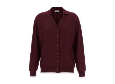 MIU MIU Women's Logo Intarsia Cardigan "Bordeaux"