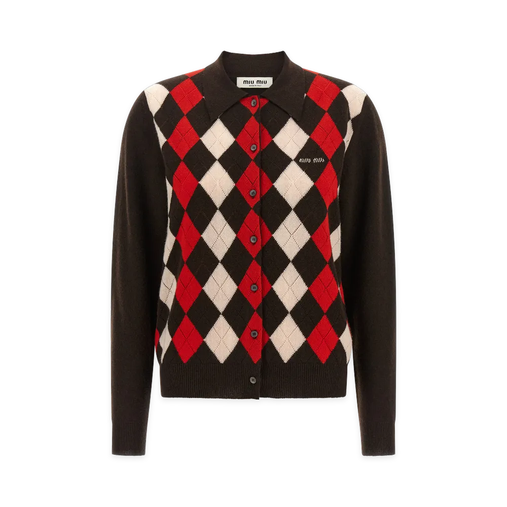 MIU MIU Women's Diamond-Shaped Collar Cardigan "Brown"