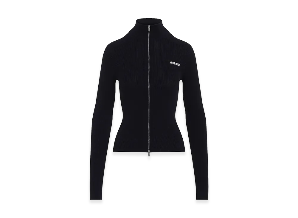 MIU MIU Women's Zip-Up Sweater with Logo "Blue"