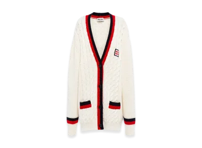 MIU MIU Women's Wool Cardigan "White/Red"