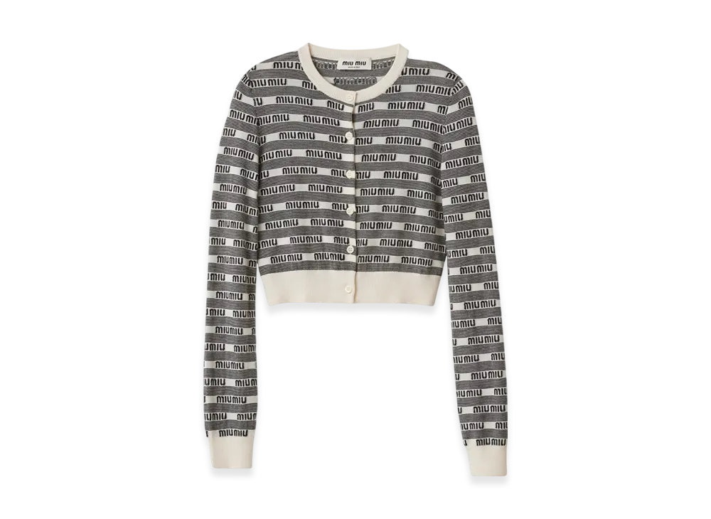 MIU MIU Women's Cashmere Silk Cardigan "White/Black"