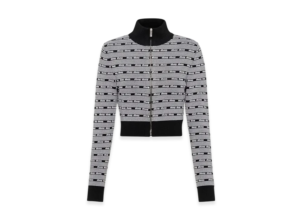 MIU MIU Women's Viscose Turtleneck Cardigan "Black/White"