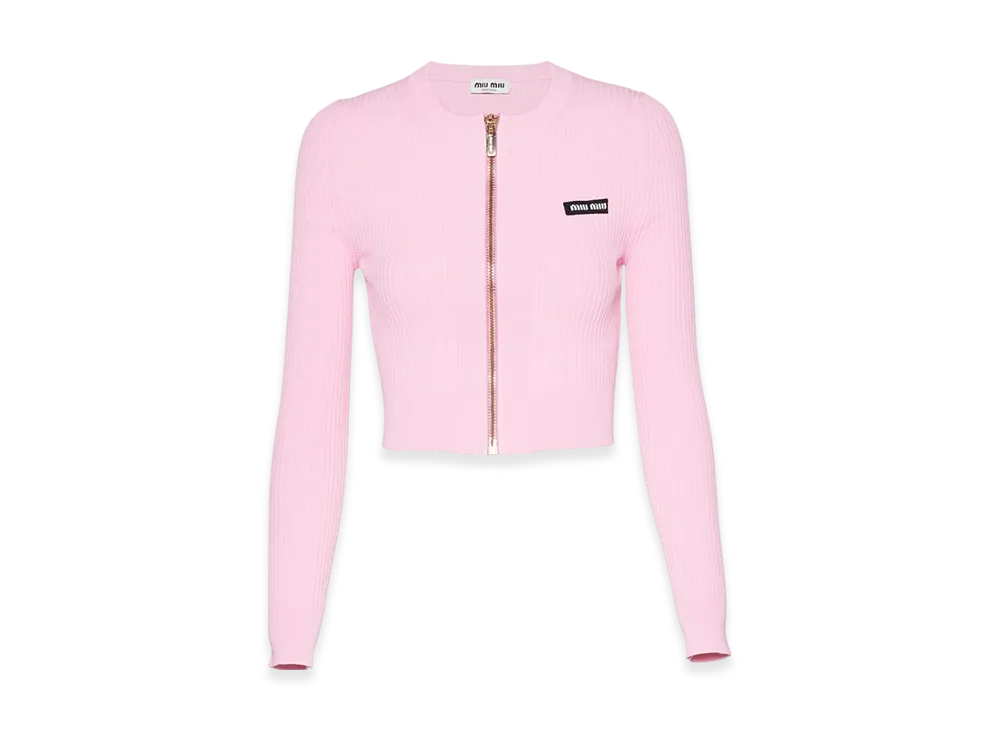 MIU MIU Women's Viscose Crewneck Cardigan "Pink"