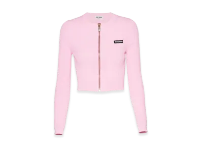 MIU MIU Women's Viscose Crewneck Cardigan "Pink"