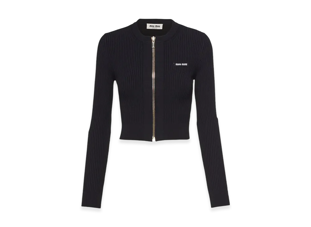 MIU MIU Women's Viscose Crewneck Cardigan "Black"