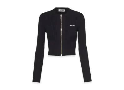 MIU MIU Women's Viscose Crewneck Cardigan "Black"