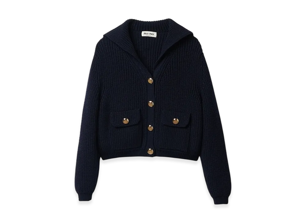 MIU MIU Women's Wool Knit Cardigan "Navy"