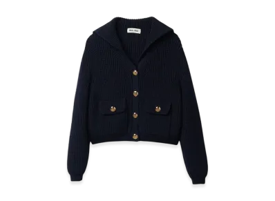 MIU MIU Women's Wool Knit Cardigan "Navy"