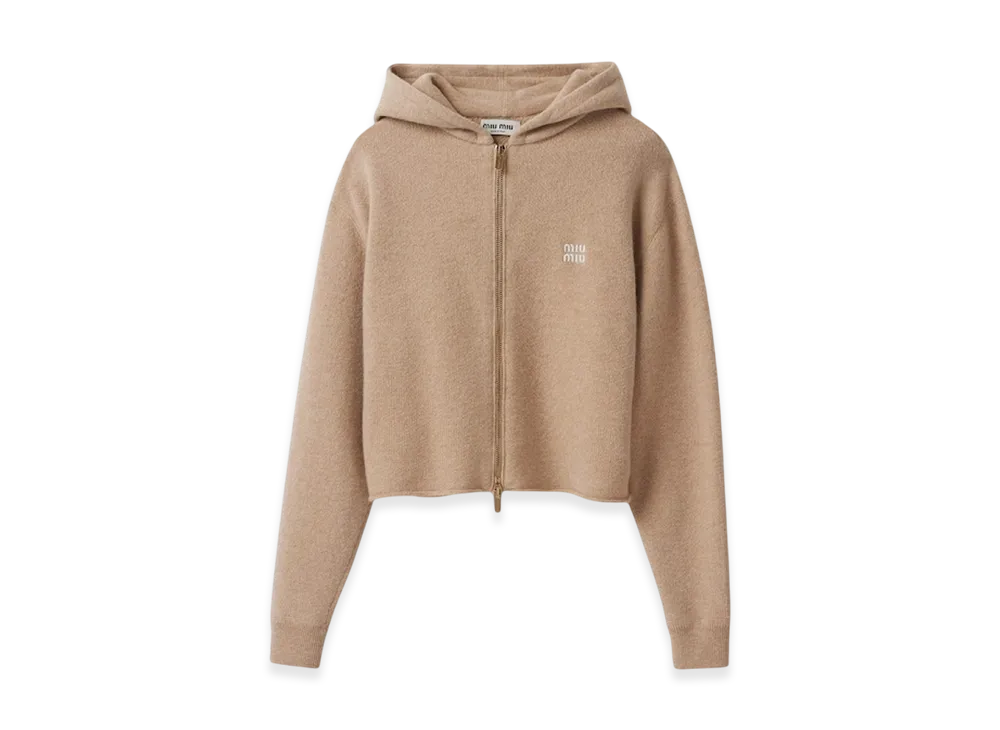 MIU MIU Women's Wool and Cashmere Hoodie Jacket "Sand Beige"