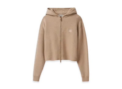 MIU MIU Women's Wool and Cashmere Hoodie Jacket "Sand Beige"
