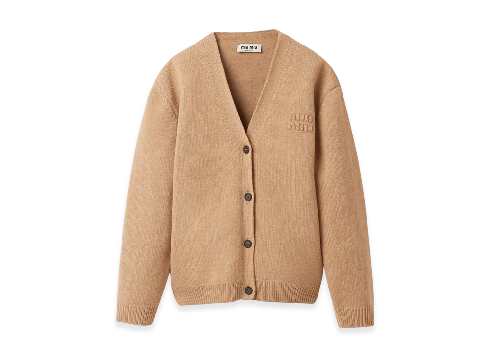 MIU MIU Women's Wool and Nylon Knit Cardigan "Biscuit"