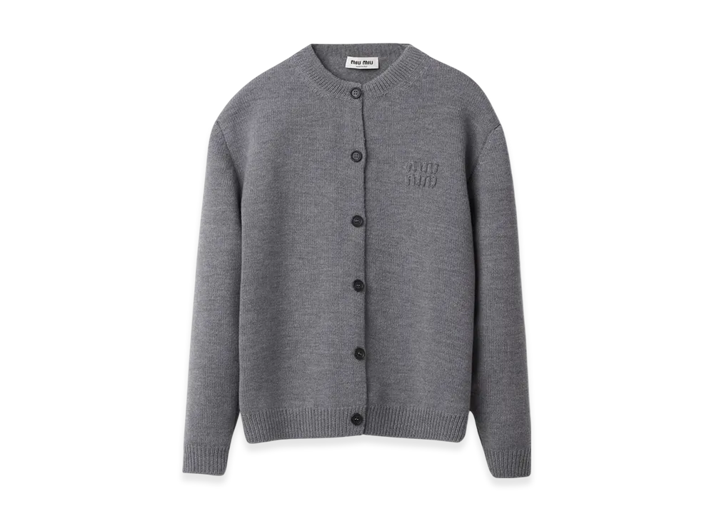 MIU MIU Women's Wool and Nylon Knit Cardigan "Grey"