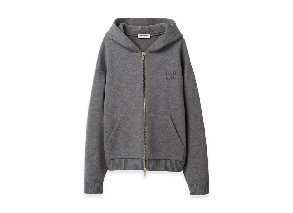 MIU MIU Women's Wool and Nylon Knit Hoodie "Grey"
