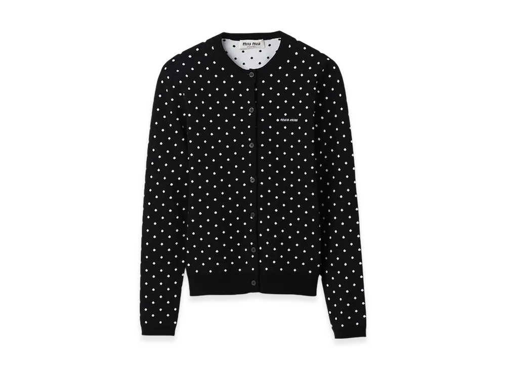 MIU MIU Women's Polka Dot Viscose Cardigan "Black/White"
