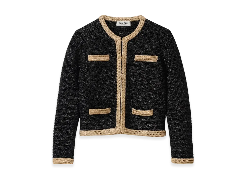 MIU MIU Women's Lame Crochet Cardigan "Black"