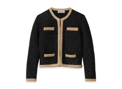 MIU MIU Women's Lame Crochet Cardigan "Black"