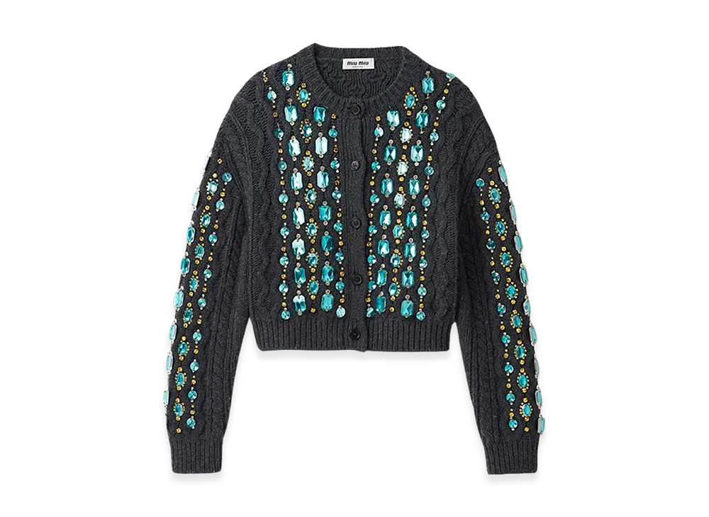 MIU MIU Women's Wool Knit Cardigan "Anthracite Gray"