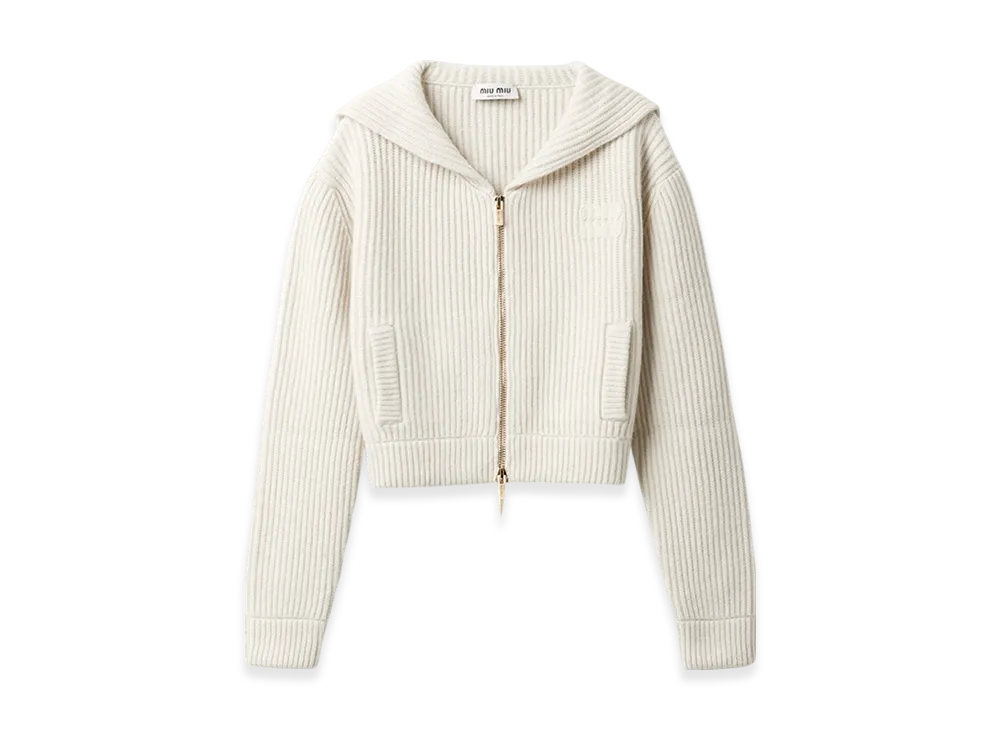 MIU MIU Women's Wool and Cashmere Knit Cardigan "Chalk White"