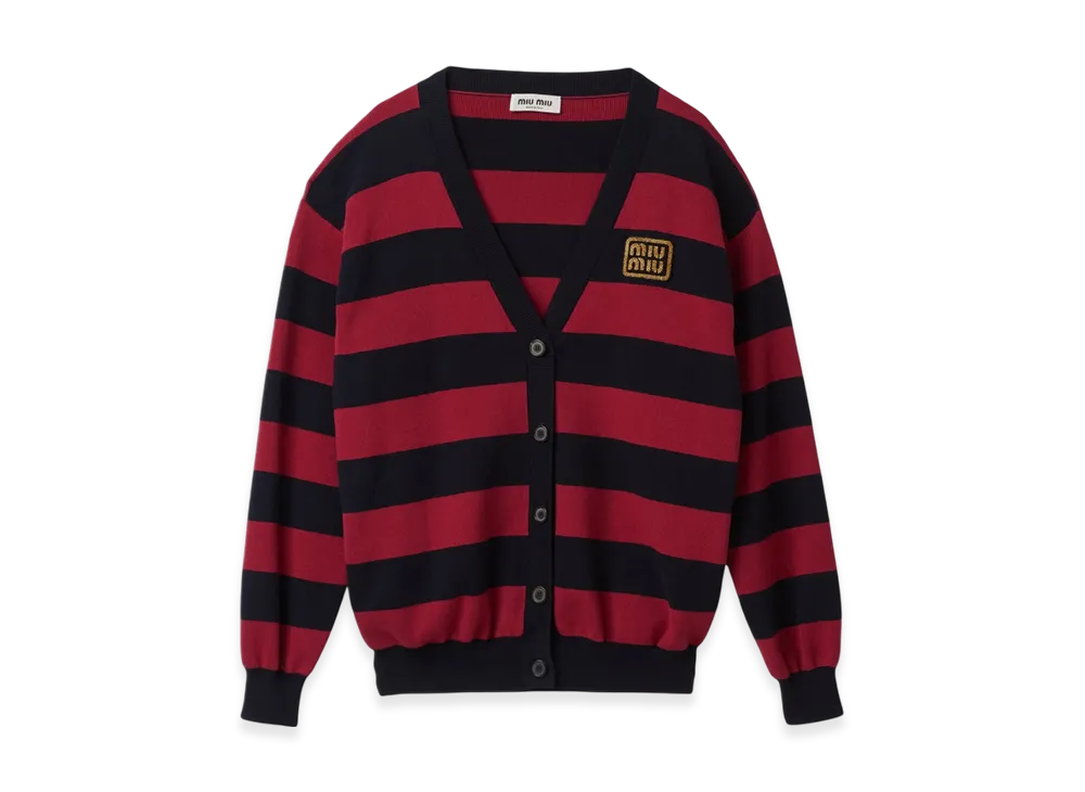 MIU MIU Women's Cotton Knit Cardigan "Blue/Burgundy"