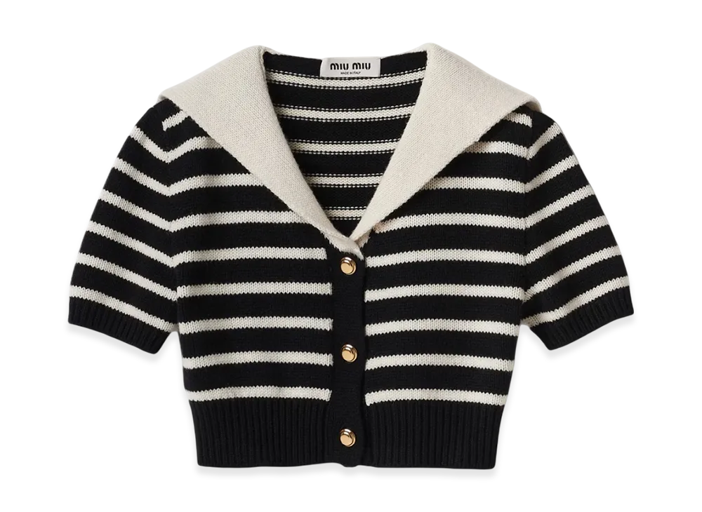 MIU MIU Women's Cashmere Knit Cardigan "Black/Tan"