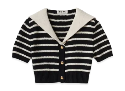 MIU MIU Women's Cashmere Knit Cardigan "Black/Tan"