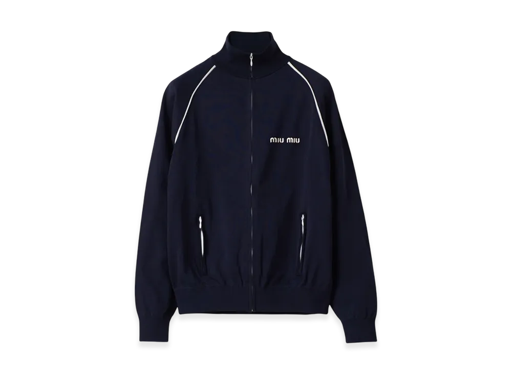 MIU MIU Women's Nylon Fleece Cardigan "Navy"