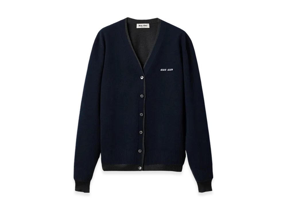 MIU MIU Women's Silk Cashmere Cardigan Sweater "Blue/Dark Grey"