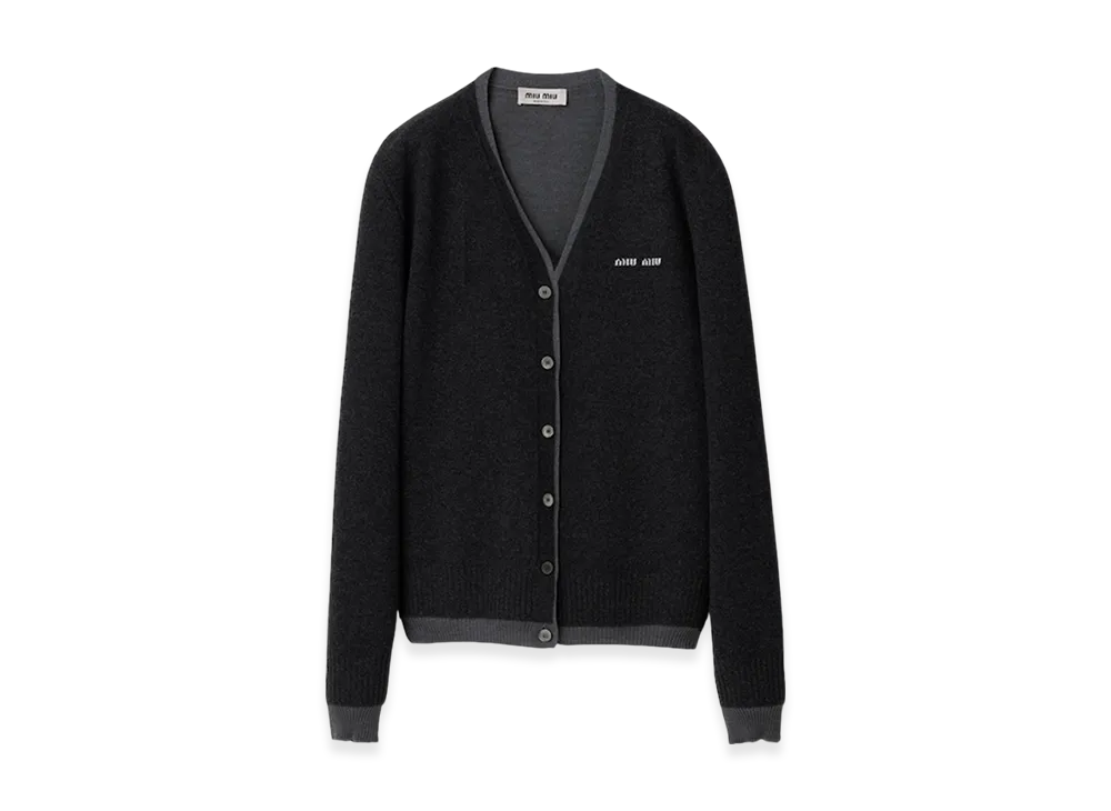 MIU MIU Women's Silk Cashmere Cardigan Sweater "Dark Grey/Slate Grey"